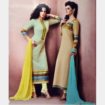 JoyVijoy’s Fashionable Cotton Salwar Kamiz and  Dupatta with Ornamental accessories